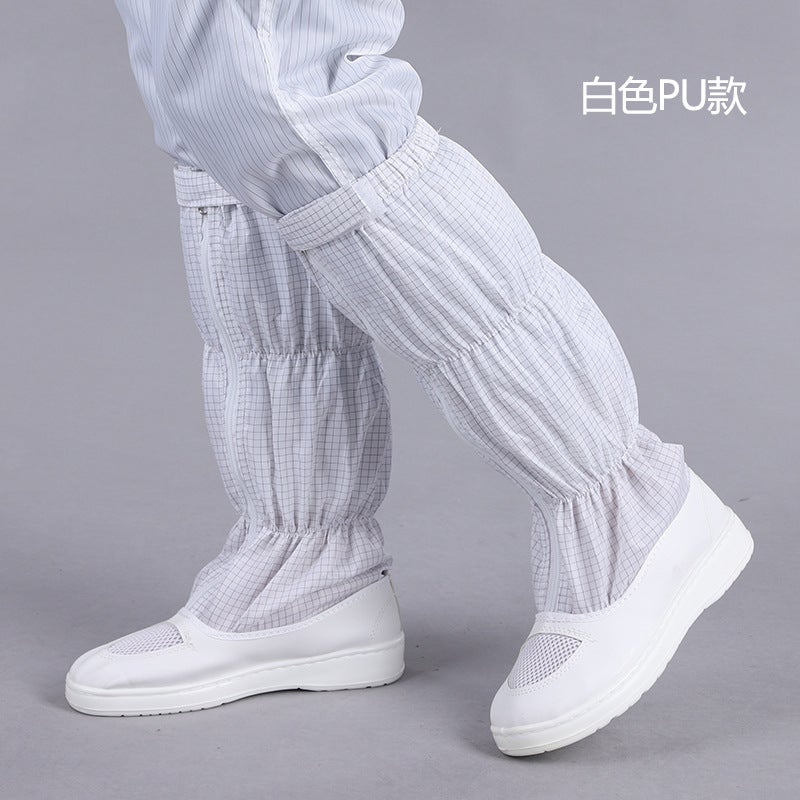 Anti-Static Long Shoes White Blue Stripe Grid Dust-Free High Shoes Spu Bottom Work Shoes - Image 3