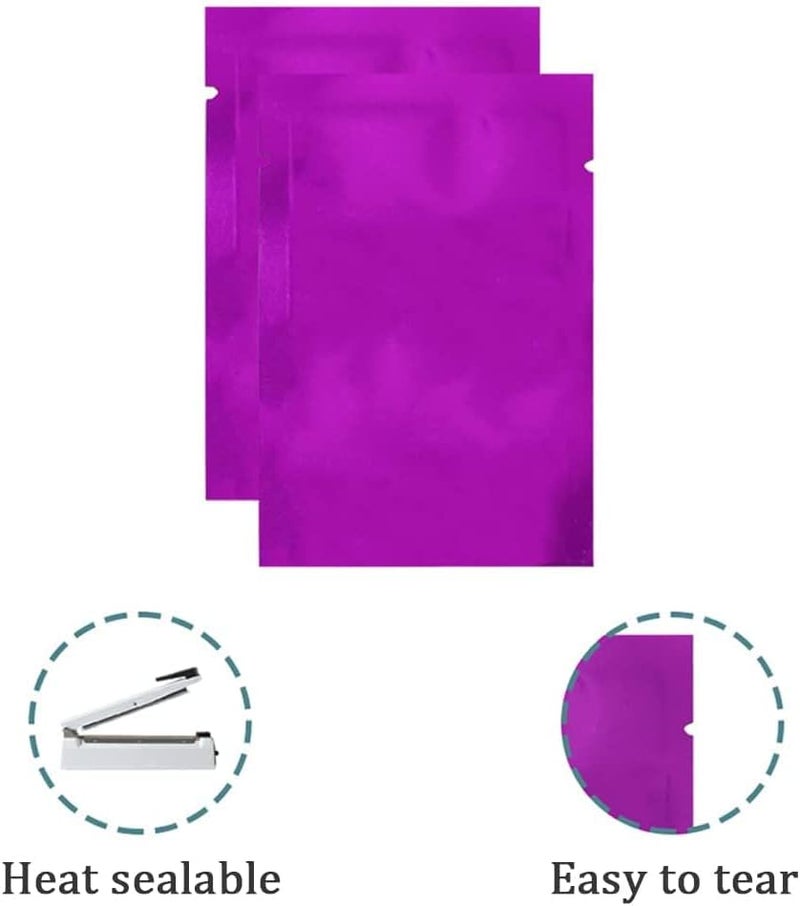 WACCOMT Pack 100pcs 8 x 12cm (3.1 x 4.7inch) Purple Foil Aluminium Packing Material Food Storage Bags Heat Seal Foil Mylar Vacuum Sealer Candy Sweets Packaging Pouch Open Top Mylar Bags - Image 3