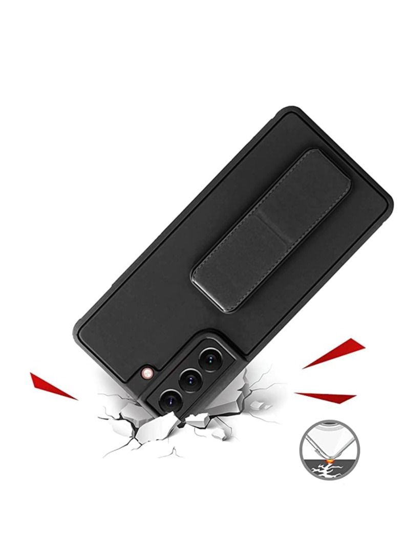 S-TOP Samsung Galaxy S22 Mobile Case with Magnetic Stand and Holder Hand Strap Grip Premium Silicone Magnetic Car Mount Cover Foldable Kickstand Case Finger Grip Cover Black Color - Image 3
