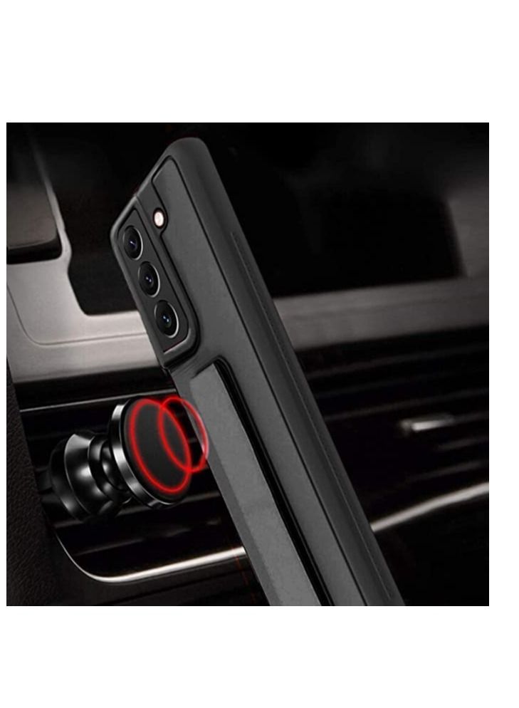 S-TOP Samsung Galaxy S22 Mobile Case with Magnetic Stand and Holder Hand Strap Grip Premium Silicone Magnetic Car Mount Cover Foldable Kickstand Case Finger Grip Cover Black Color - Image 2