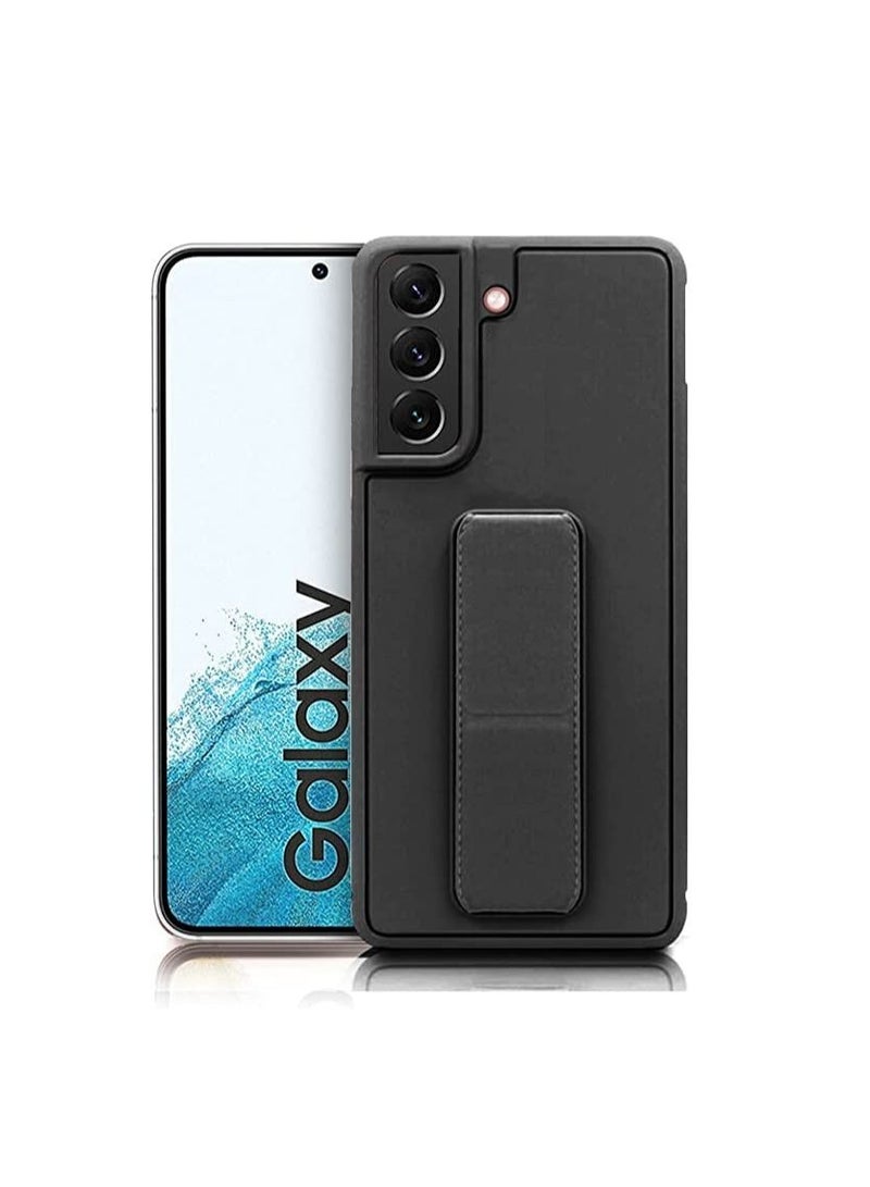 S-TOP Samsung Galaxy S22 Mobile Case with Magnetic Stand and Holder Hand Strap Grip Premium Silicone Magnetic Car Mount Cover Foldable Kickstand Case Finger Grip Cover Black Color - Image 1