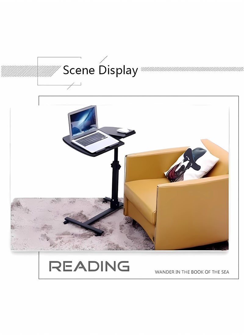 Bedside Table， Mobile Bedside Desk，  Rolling Laptop Stand， Tilting Overbed Table with Wheels Height Adjustable Tray Table for Laptop Table， Sofa Side Table (Black)
