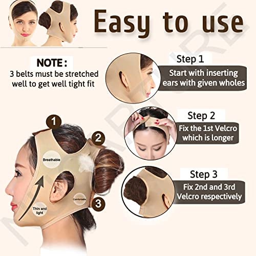 NUCARTURE Face Slimming Belt, Double chin fat reducer cheek slimmer and change face shaper wrinkle remover elastic strap, V Shape facial belt for women and men (M, Beige),1 count - Image 5