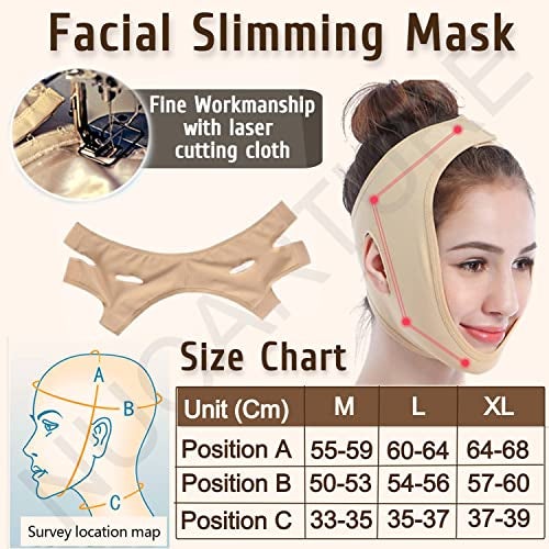 NUCARTURE Face Slimming Belt, Double chin fat reducer cheek slimmer and change face shaper wrinkle remover elastic strap, V Shape facial belt for women and men (M, Beige),1 count - Image 3