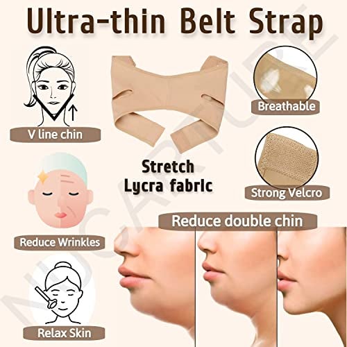 NUCARTURE Face Slimming Belt, Double chin fat reducer cheek slimmer and change face shaper wrinkle remover elastic strap, V Shape facial belt for women and men (M, Beige),1 count - Image 4