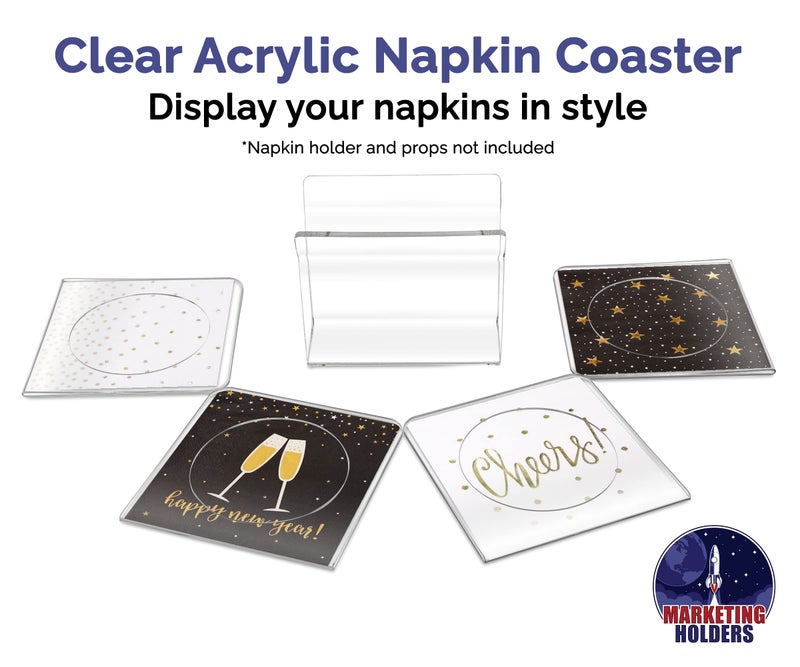 Marketing Holders 6 Pack Clear Acrylic Coasters Bar Decor Table Protection That Holds Cocktail Napkins by Marketing Holders - Image 4