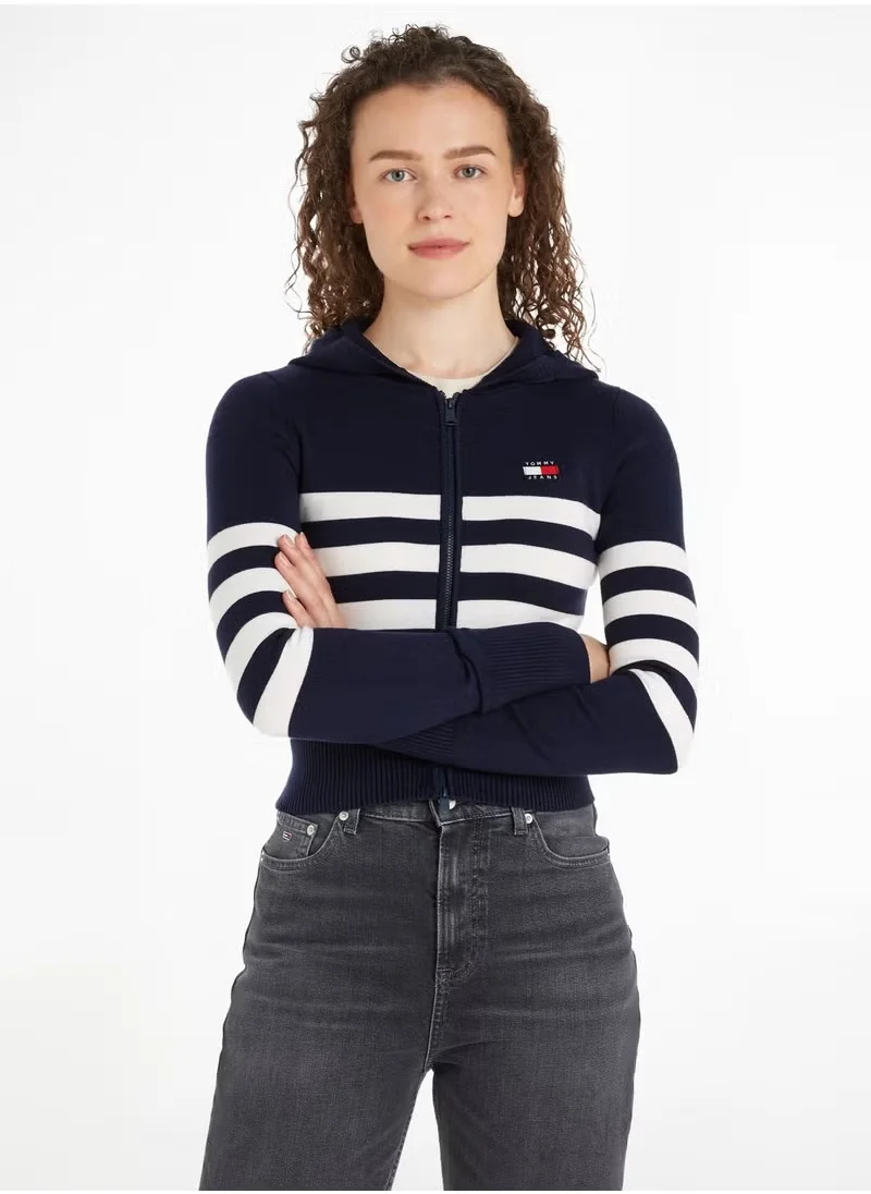 تومي جينز TJW STRIPE ZIP THRU BADGE HOOD