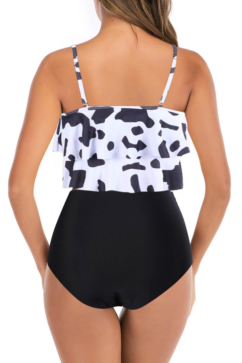 Adisputent Womens High Waisted Bathing Suits Flounce Halter Tank Top Bikini Bottoms Tummy Control Modest Swimwear Two Piece Swimsuits Tankini Cow Print L - Image 2