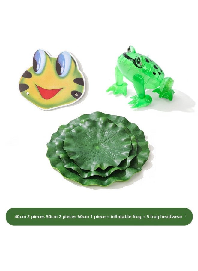 Foam Lotus Leaf Mat Children Frog Jumping Props Kindergarten Sensory Training Equipment Body Intelligent Outdoor Sports Game-Color:5 Lotus Leaves +5 Headdress + Inflatable Frog  - Image 1