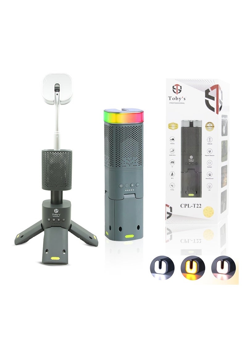 توبيز طاولة تخييم سوداء قابلة للطي من Toby’s مع فانوس LED تلسكوبي قابل للشحن – متينة، مقاومة للماء، إضاءة RGB/SOS للرحلات والطوارئ - Image 5