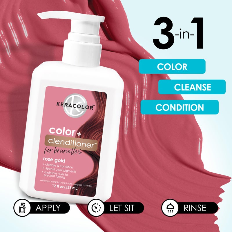 Keracolor Color + Clenditioner 3-in-1 Color-Depositing Conditioner for Brunettes, Gently Cleanses & Conditions, Semi-Permanent Hair Color, Rose Gold, 12 Fl Oz - Image 4