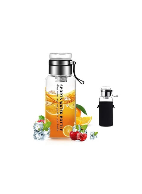 Borosilicate Glass Water Bottle 1Litre With Filter Tea Infuser and Protective Sleeve -Imported