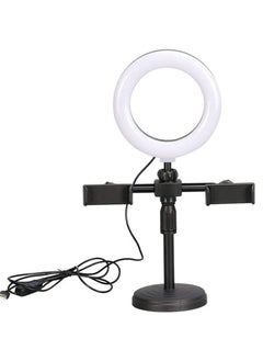 LED Ring Light Dimmable LED Desktop Fill Light 3 Colors Modes with 2/3 Phone Holders Curved Lampshade Design Eye Protection Without Glare for Live Stream Makeup (Color : A)