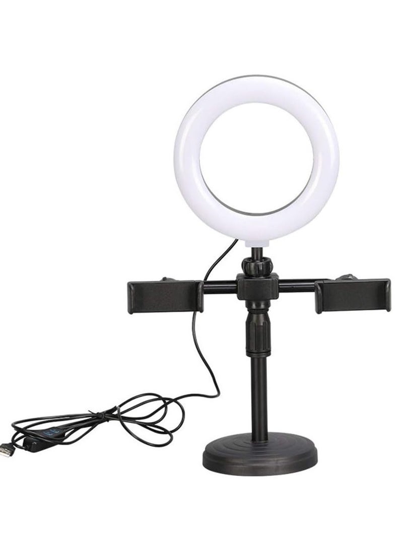 Generic - LED Ring Light Dimmable LED Desktop Fill Light 3 Colors Modes with 2/3 Phone Holders Curved Lampshade Design Eye Protection Without Glare for Live Stream Makeup (Color : A) - Image 1