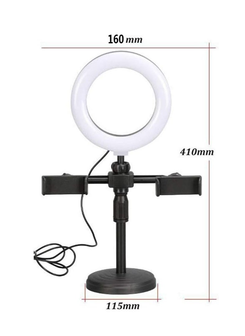Generic - LED Ring Light Dimmable LED Desktop Fill Light 3 Colors Modes with 2/3 Phone Holders Curved Lampshade Design Eye Protection Without Glare for Live Stream Makeup (Color : A) - Image 1