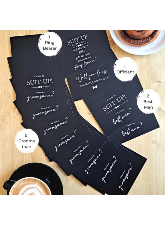 Hat Acrobat 12 Groomsmen Proposal Cards Including Best Man, Ring Bearer and Officiant Cards with Envelopes and Stickers - Wedding Invitation Cards for Groomsmen Gifts (Black) - Image 2