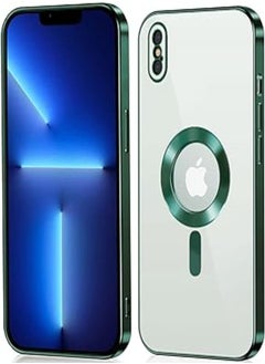 Dl3 Mobilak Case for iPhone XS Max MagSafe with Camera Lens Protector,Magnetic Clear Case Full Protection Plating Anti-Scratch Slim Thin Case Cover - Green