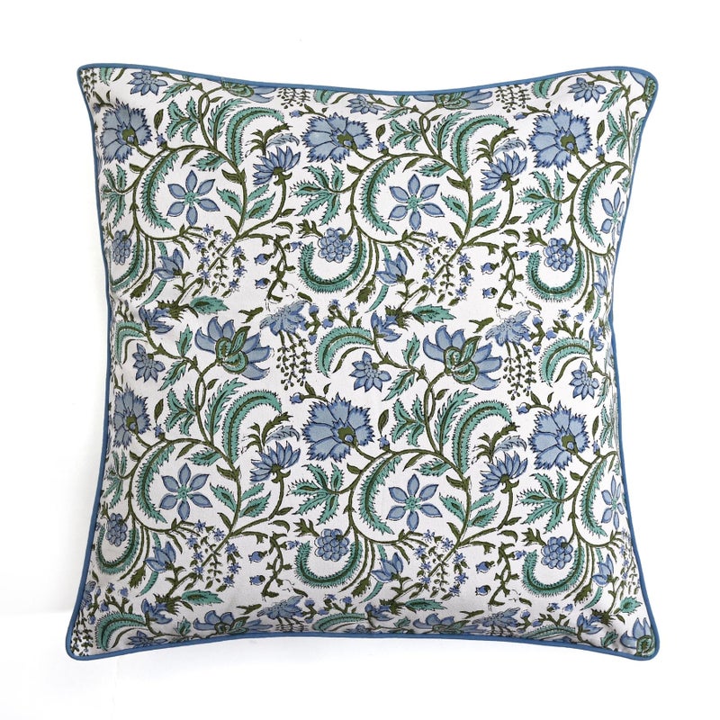 Ridhi Block Print Columbia Blue Pillow Cover 24" x 24" (Pack of 2) Decorative Couch Pillows for Living Room, Chic Boho Cute Outdoor Pillows Covers Gifts for Spring, Easter and Valentine - Image 4