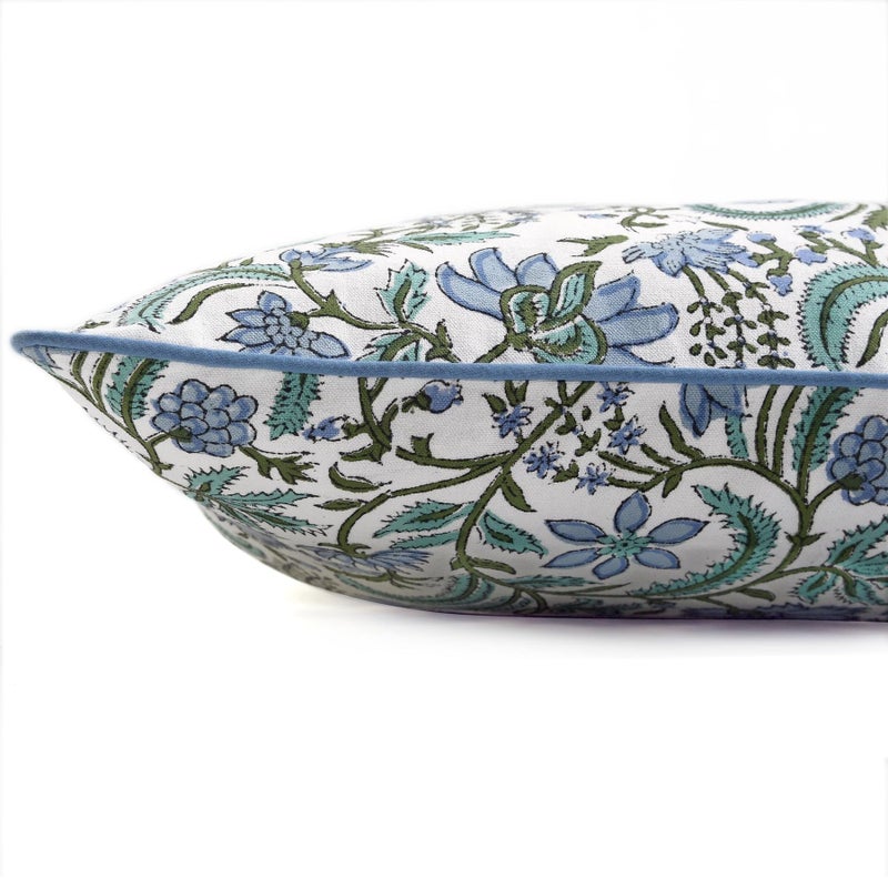 Ridhi Block Print Columbia Blue Pillow Cover 24" x 24" (Pack of 2) Decorative Couch Pillows for Living Room, Chic Boho Cute Outdoor Pillows Covers Gifts for Spring, Easter and Valentine - Image 5