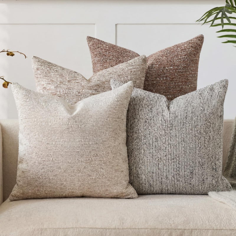 Tegeme 4 Pack Boucle Throw Pillow Covers 18x18 Inch Boho Accent Farmhouse Square Decorative Pillow Covers Cozy Soft Couch Cushion Case for Home Decor Bed Sofa Living Room - Image 1