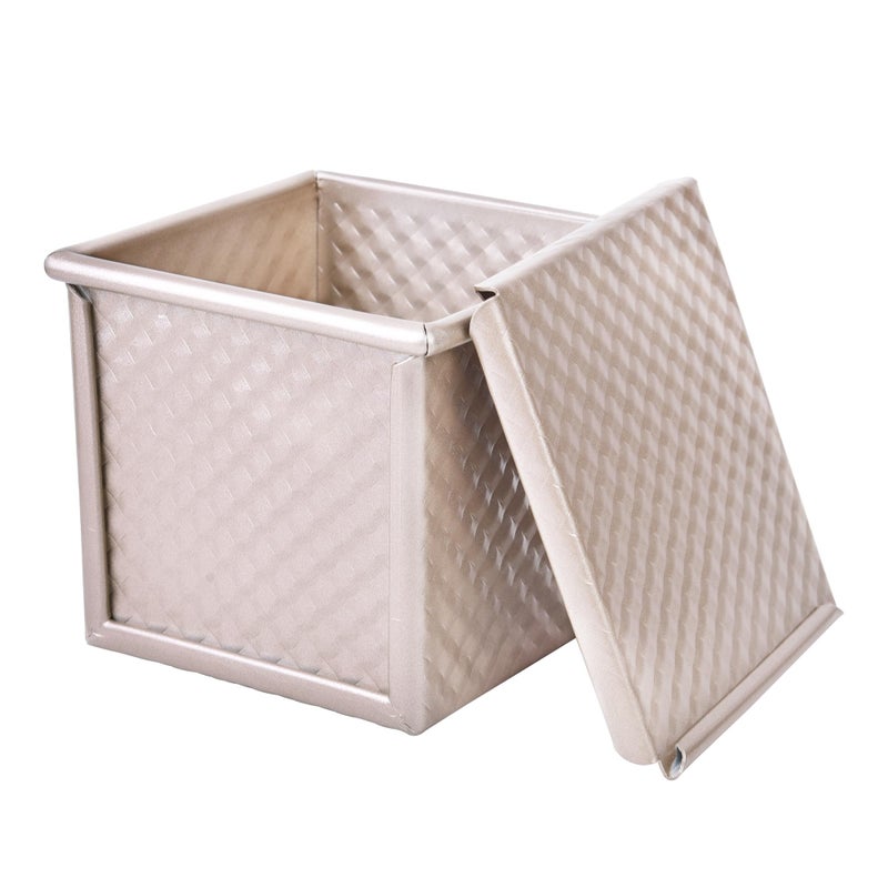 Bakeley Mini Pullman Loaf Pan with Lid 055Lb NonStick Rectangle Flat Toast Box for Oven Baking Champagne Gold - Image 2
