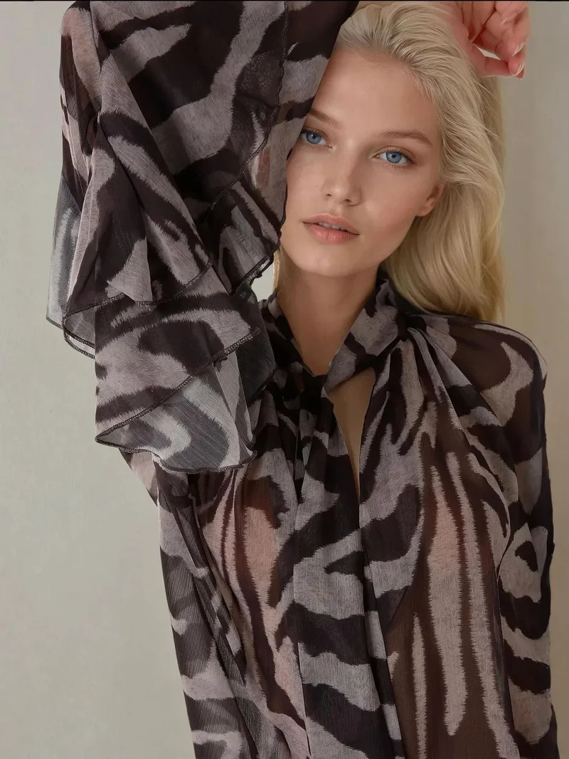 HICCUP Multicolor Zebra Print Ruffle Detail Blouse for Women | Best Price UAE