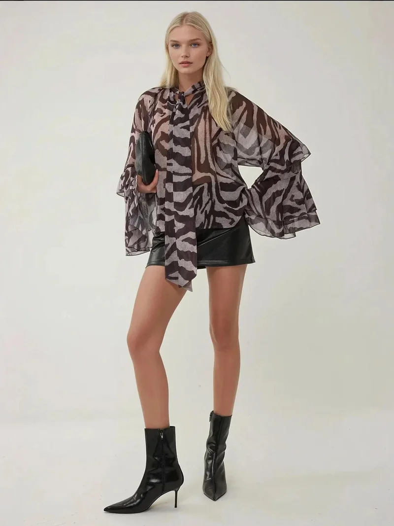 HICCUP Multicolor Zebra Print Ruffle Detail Blouse for Women | Best Price UAE