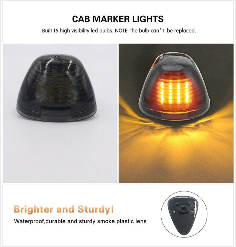 KOMAS 5 X Cab Marker Light, Smoke Lens With Amber 16 LED Roof Running Lights, Top Clearance Light for 1999-2016 Ford F150 F250 F350 F450 F550 F650 F750 E150 E250 E350 E450 Super Duty Pickup Truck - Image 1