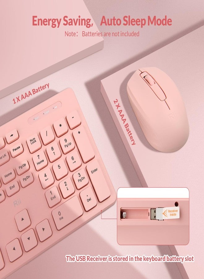 Rii Wireless Keyboard and Mouse Combo - Standard Office PC Keyboard and Optical Wireless Mice (PINK) - Image 3
