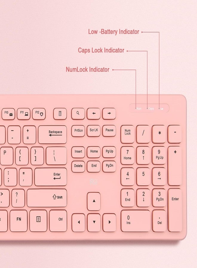 Rii Wireless Keyboard and Mouse Combo - Standard Office PC Keyboard and Optical Wireless Mice (PINK) - Image 4