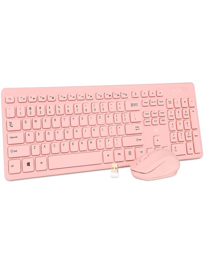 Rii Wireless Keyboard and Mouse Combo - Standard Office PC Keyboard and Optical Wireless Mice (PINK) - Image 1