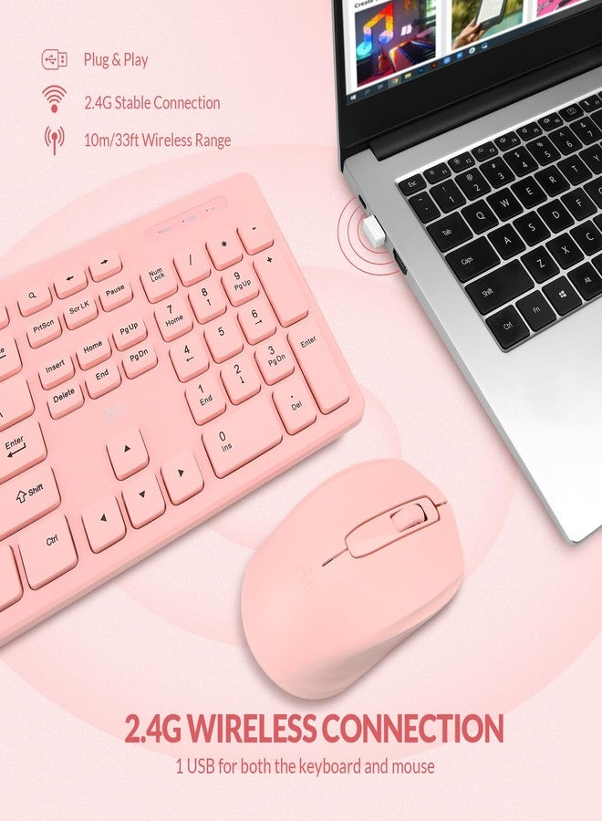 Rii Wireless Keyboard and Mouse Combo - Standard Office PC Keyboard and Optical Wireless Mice (PINK) - Image 2