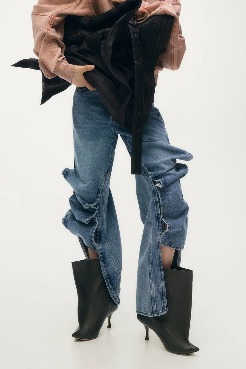 اتش اند ام بووت من الجلد بطول الكاحل بكعب