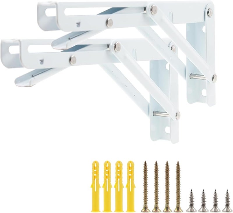Heavy Duty Steel Folding Shelf Brackets 2PCS White 492x23x133mm Wall Mounted - Image 2