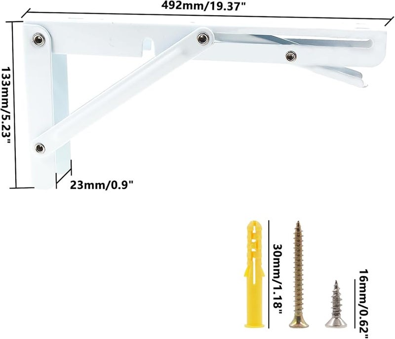 Heavy Duty Steel Folding Shelf Brackets 2PCS White 492x23x133mm Wall Mounted - Image 3