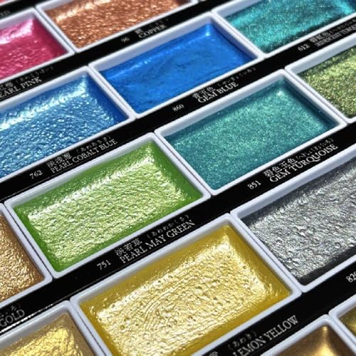 Kuretake GANSAI TAMBI Watercolor Paint Set 24 Glittery Colors II - Metallic, Professional-quality art supplies for artists adult painting aketching, Non-Toxic, Made in Japan - Image 4