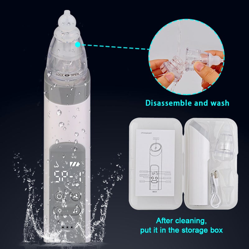 Baby Nasal Aspirator Electric Nose Suction Nose Cleaner with 3 Silicone Tips & Suction Strengths Built-in Flashlight and Music - Image 4