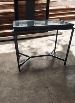 fan baytk Black service table with clear glass, distinctive design, ideal for homes, cafes and hotels, size 60 cm length, 35 cm width, 50 cm height.  - Image 1