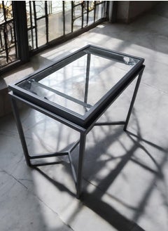 fan baytk Black service table with clear glass, distinctive design, ideal for homes, cafes and hotels, size 60 cm length, 35 cm width, 50 cm height.  - Image 2