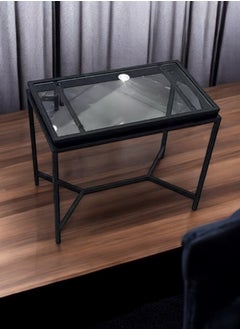 fan baytk Black service table with clear glass, distinctive design, ideal for homes, cafes and hotels, size 60 cm length, 35 cm width, 50 cm height.  - Image 3