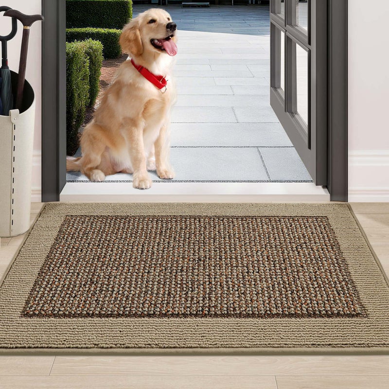 BEQHAUSE Indoor Door Mat 24" x 36", Dirt Trapper Door Mats Non-Slip Entryway Rugs Washable, Resist Dirt Absorbent Welcome Mat, Low Profile Floor Mats for Front Back Door and Entryway, Taupe - Image 1