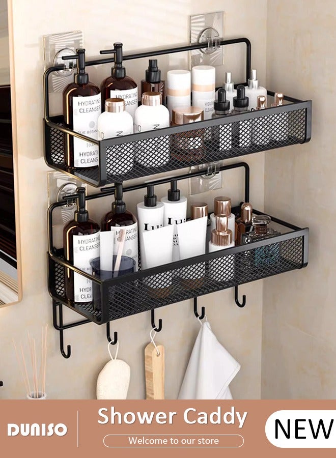 DUNISO 2 Pack Large Capacity Shower Caddy, Hollow Design Adhesive Bathroom Corner Caddy, Bathroom Organizer, Rustproof Shower Organizer with Hooks for Bathroom Storage, Wall Mounted Shower Shelf for Bathroom, Dorm, Toilet, Kitchen  - Image 1