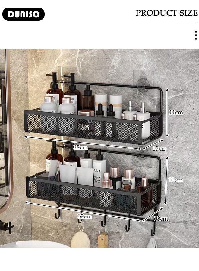 DUNISO 2 Pack Large Capacity Shower Caddy, Hollow Design Adhesive Bathroom Corner Caddy, Bathroom Organizer, Rustproof Shower Organizer with Hooks for Bathroom Storage, Wall Mounted Shower Shelf for Bathroom, Dorm, Toilet, Kitchen  - Image 4