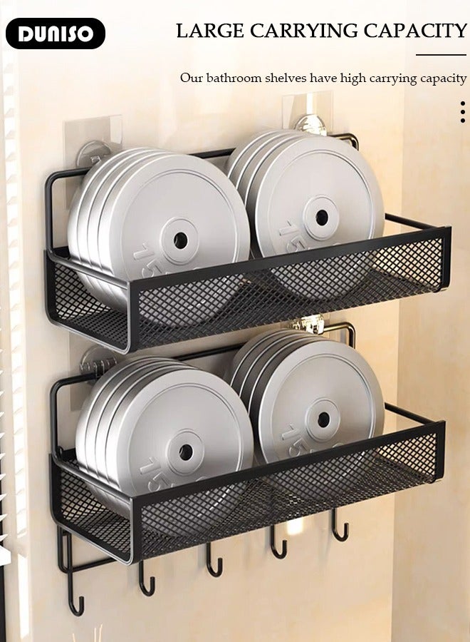 DUNISO 2 Pack Large Capacity Shower Caddy, Hollow Design Adhesive Bathroom Corner Caddy, Bathroom Organizer, Rustproof Shower Organizer with Hooks for Bathroom Storage, Wall Mounted Shower Shelf for Bathroom, Dorm, Toilet, Kitchen  - Image 5