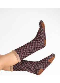 Hamur Dough Women's Colorful Patterned Winter Socks Anti-Slip Booties CRP-041 Sharp Beige Wellsoft  - Image 1