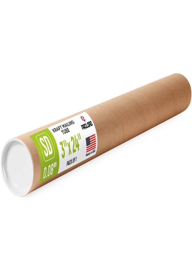 Paclord 3" x 24" Reinforced Kraft Paper Mailing Tube, Pack of 1 Tube with 2 Caps – Secure USPS Approved Poster Tube – Cardboard Tube for Shipping and Storing Posters, Prints, Artwork, or Documents - Image 1