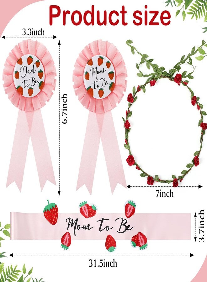Xinnun 4 Pieces Berry Sweet Baby Shower Decorations Mom to Be Strawberry Sash for Mom and Dad Corsage Pin with Flowers Crown Strawberry Baby Shower Favors Gender Reveal Gift - Image 2