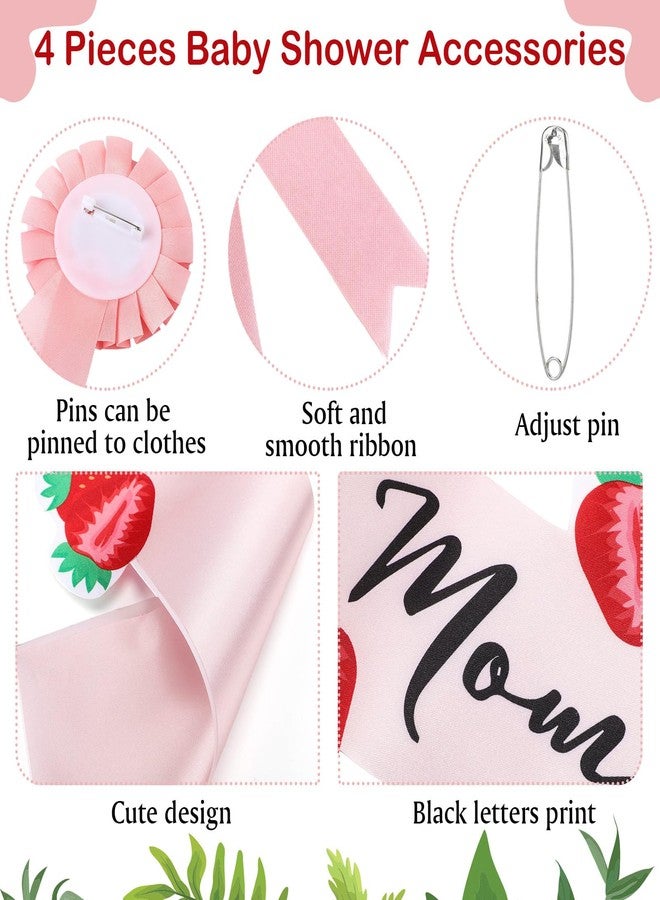 Xinnun 4 Pieces Berry Sweet Baby Shower Decorations Mom to Be Strawberry Sash for Mom and Dad Corsage Pin with Flowers Crown Strawberry Baby Shower Favors Gender Reveal Gift - Image 3