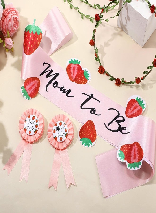 Xinnun 4 Pieces Berry Sweet Baby Shower Decorations Mom to Be Strawberry Sash for Mom and Dad Corsage Pin with Flowers Crown Strawberry Baby Shower Favors Gender Reveal Gift - Image 4