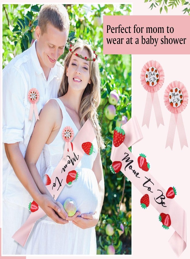 Xinnun 4 Pieces Berry Sweet Baby Shower Decorations Mom to Be Strawberry Sash for Mom and Dad Corsage Pin with Flowers Crown Strawberry Baby Shower Favors Gender Reveal Gift - Image 5